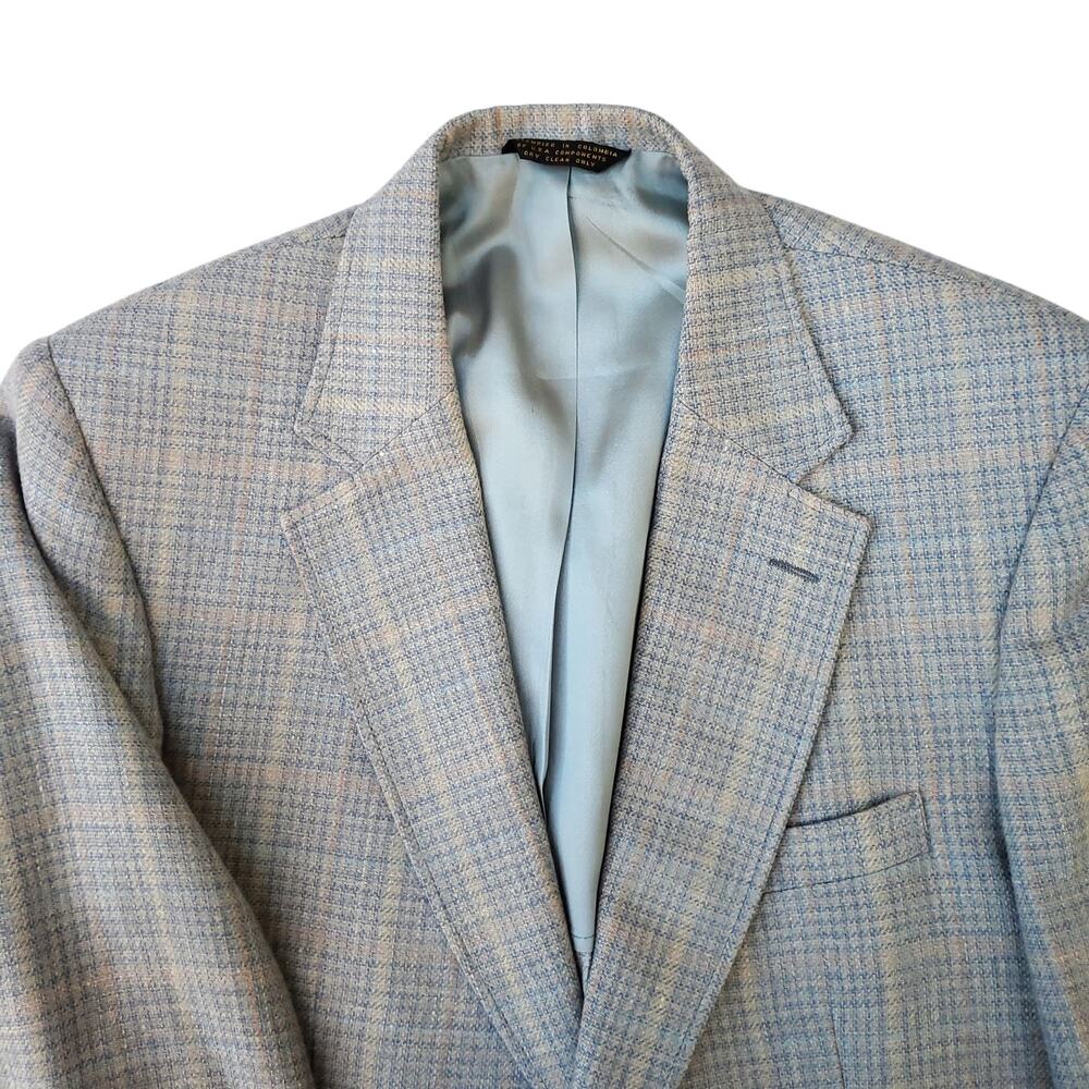 VTG Stafford Ivy Prep Blue Tweed Wool Plaid Check Sport Coat Blazer Jacket 42R - Picture 4 of 16